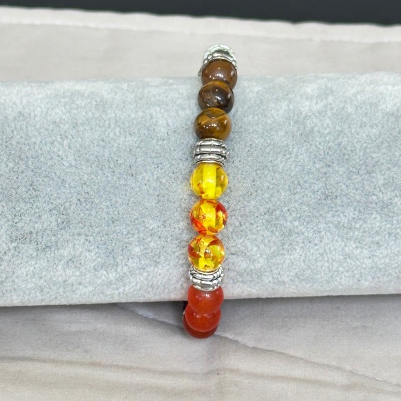 2/$10 Multicolor 7 stone chakra stretchy bracelet w/silver tone spacer beads - Picture 6 of 16